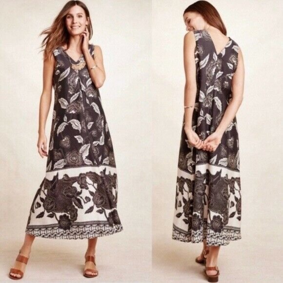 Anthropologie Floreat Soha Black and White Floral Maxi Dress Size Small S - Picture 1 of 8